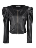 Casual Faux Leather Jacket, Lapel PU Long Sleeve Fashion Loose Outerwear, Women's Clothing