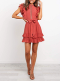 hoombox Fashion Solid Color Hollow Ruffle Sleeve Dress