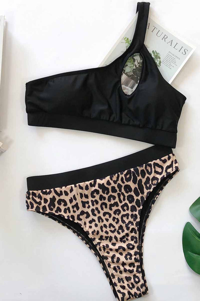 Women's One Shoulder Leopard Print Bikini