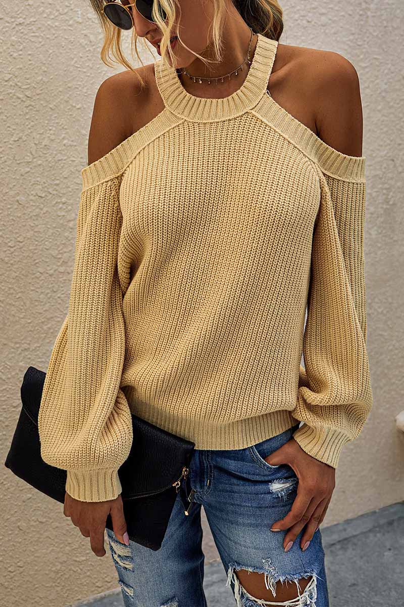 Hoombox  Solid Off-shoulder Knitted Sweater