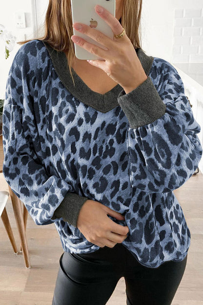Hoombox Fashion Street Leopard Patchwork V Neck Sweaters(4 colors)