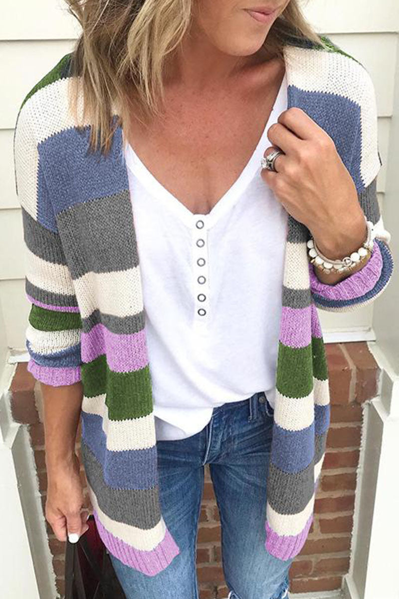 Hoombox Fashion Street Striped Patchwork Sweaters