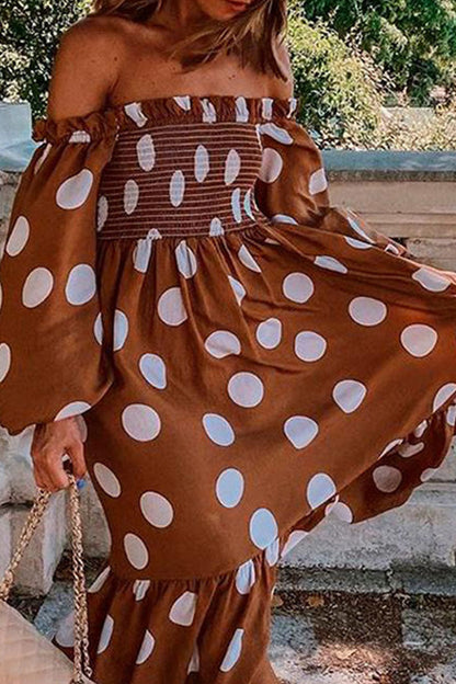 Hoombox Fashion British Style Polka Dot Off the Shoulder Princess Dresses