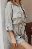Hoombox Fashion Casual Solid Split Joint Turndown Collar Loose Jumpsuits