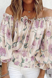 Hoombox Fashion Sweet Print Split Joint Off the Shoulder Tops