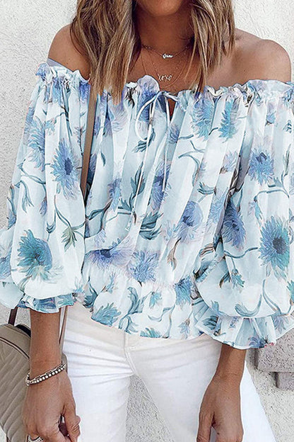 Hoombox Fashion Sweet Print Split Joint Off the Shoulder Tops