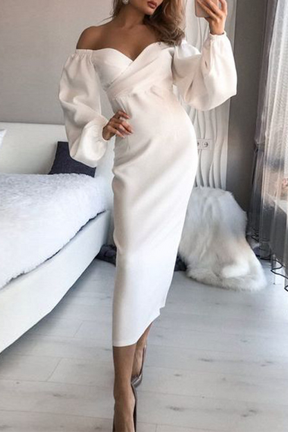 Hoombox Fashion Elegant Solid Split Joint Fold Strapless Pencil Skirt Dresses