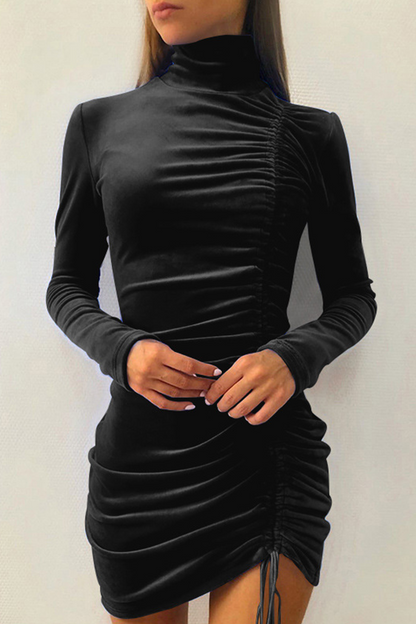 Hoombox Fashion Elegant Solid Split Joint Fold Half A Turtleneck Pencil Skirt Dresses