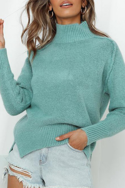 Hoombox Casual Solid Patchwork Slit Turtleneck Tops(3 colors)