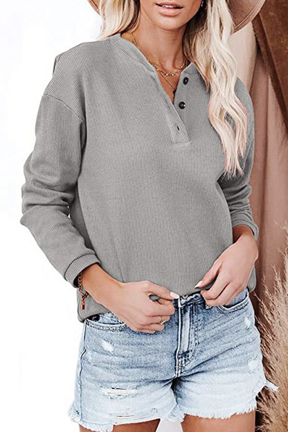 Hoombox Casual Solid Patchwork Buckle O Neck Tops(6 colors)