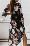 Hoombox Elegant Floral Fold With Belt Ribbon Collar Pleated Dresses