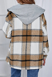 Hoombox Casual Plaid Draw String Buckle Hooded Collar Outerwear