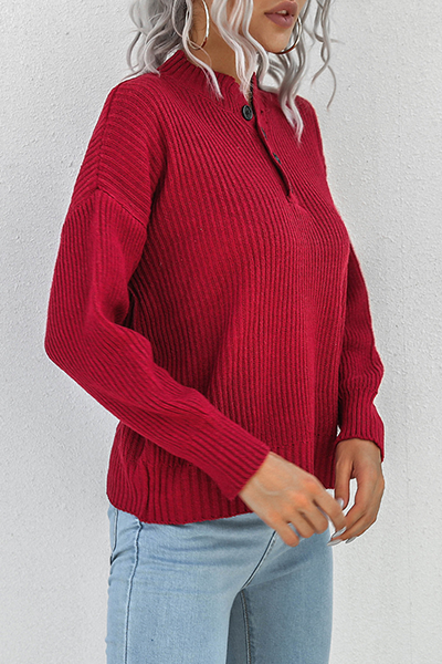 Hoombox Casual Solid Patchwork Buckle Tops Sweater(4 Colors)