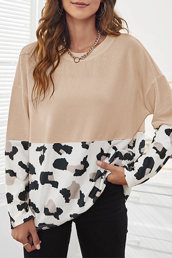 Hoombox Casual Print Split Joint O Neck Tops