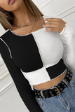 Hoombox Street Patchwork  Contrast O Neck Tops