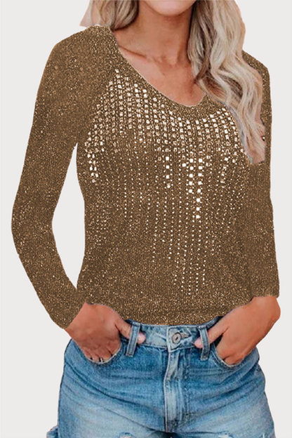 Hoombox Casual Hot Drilling Split Joint Sequined O Neck Tops