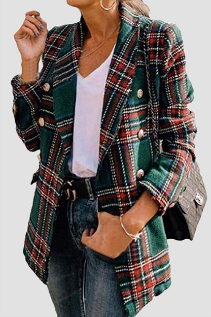 Hoombox Casual Plaid Patchwork Buckle Turndown Collar Outerwear(4 colors)