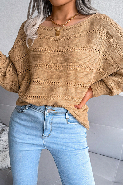 Hoombox Casual Pierced Patchwork Off the Shoulder Sweater(3 Colors)