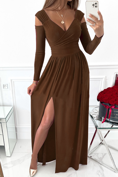 Hoombox Casual Elegant Solid Hollowed Out Slit V Neck Waist Skirt Dresses