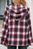Hoombox Casual Plaid Draw String Pocket Hooded Collar Outerwear