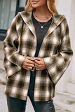 Hoombox Casual Plaid Draw String Pocket Hooded Collar Outerwear