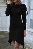 Hoombox Fashion Elegant Solid Split Joint Fold Off the Shoulder Irregular Dress Dresses