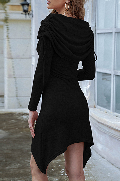 Hoombox Fashion Elegant Solid Split Joint Fold Off the Shoulder Irregular Dress Dresses
