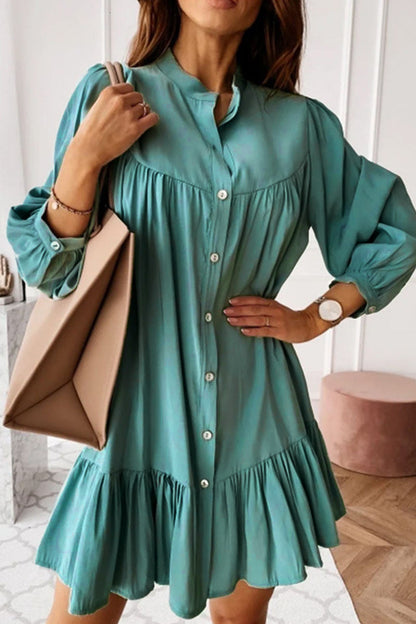 Hoombox Fashion Casual Solid Split Joint Mandarin Collar A Line Dresses