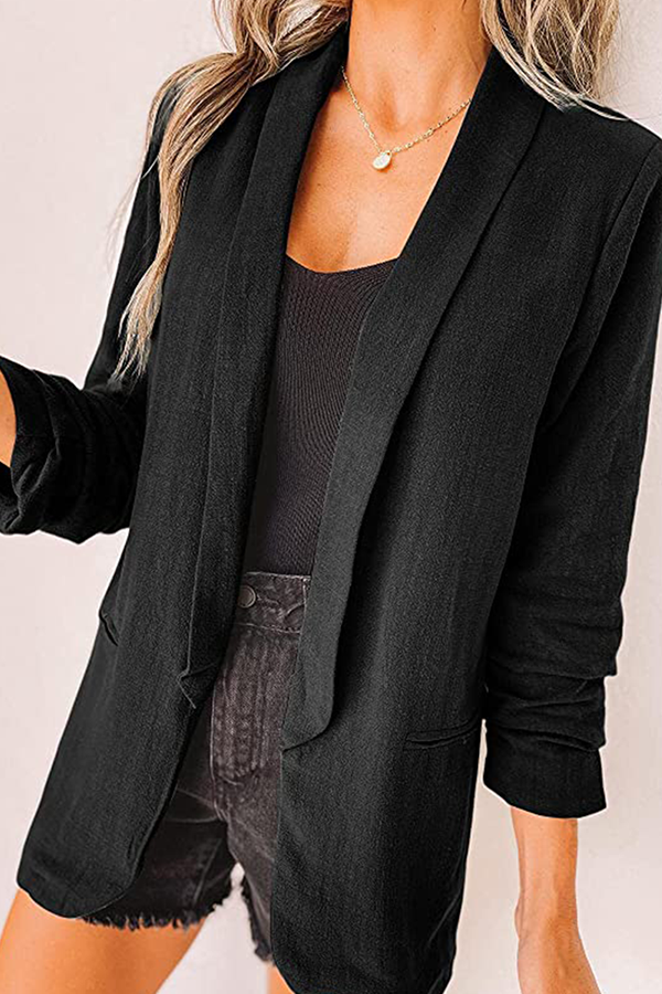 Hoombox Casual Elegant Solid Patchwork Pocket Turndown Collar Outerwear