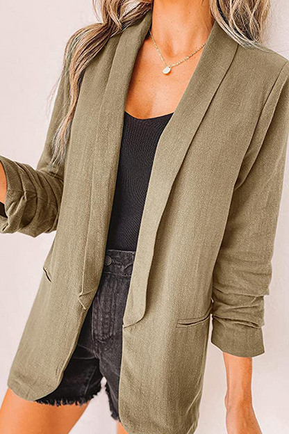 Hoombox Casual Elegant Solid Patchwork Pocket Turndown Collar Outerwear