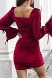 Hoombox Fashion Elegant Solid Split Joint Fold Square Collar Dresses