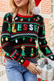 Hoombox Casual Letter Christmas Tree Printed Sequins Patchwork O Neck Tops