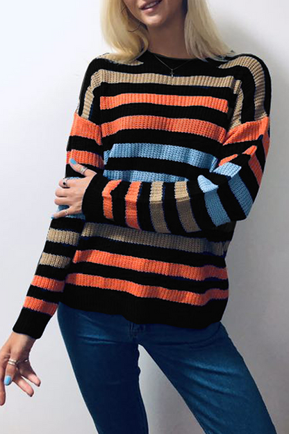 Hoombox Fashion Casual Striped Basic O Neck Tops Sweater