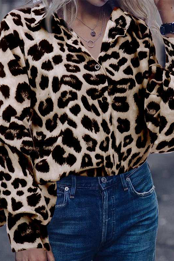 Hoombox Leopard Buckle Turndown Collar Tops