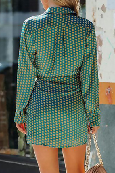 Hoombox Fashion Elegant Polka Dot Split Joint Strap Design Turndown Collar Dresses