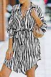 Hoombox Fashion Casual Striped Buckle With Belt Turndown Collar Shirt Dress Dresses（7 colors）