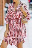 Hoombox Fashion Casual Striped Buckle With Belt Turndown Collar Shirt Dress Dresses（7 colors）