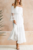 Hoombox Fashion Elegant Solid Lace Split Joint Off the Shoulder A Line Dresses