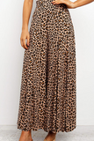 Hoombox Casual Leopard Capris Straight High Waist Wide Leg Full Print Bottoms