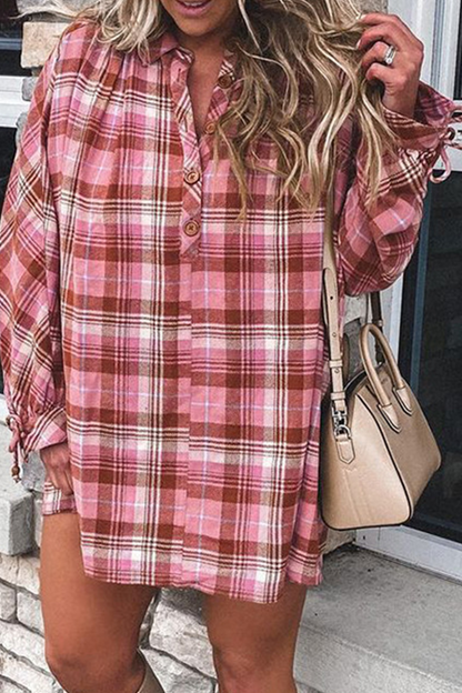 Hoombox Casual Plaid Patchwork Turndown Collar Blouses