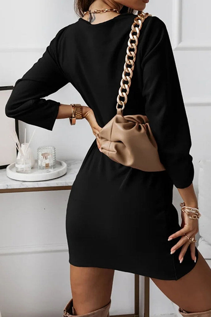 Hoombox Fashion Elegant Split Joint Fold V Neck Pencil Skirt Dresses(4 Colors)