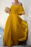 Fashion Solid Split Joint Off the Shoulder Cake Skirt Dresses(5 colors)