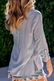 Hoombox Casual Striped Patchwork Turndown Collar Blouses