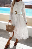 Hoombox Casual Solid Lace O Neck Shirt Dress Dresses