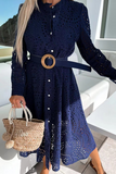 Hoombox Casual Solid Lace O Neck Shirt Dress Dresses