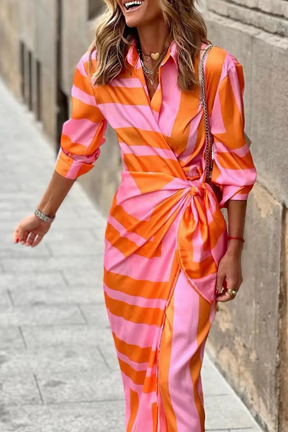 Hoombox Fashion Print Split Joint Turndown Collar Shirt Dress Dresses(3 colors)