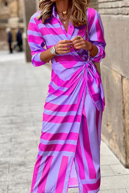 Hoombox Fashion Print Split Joint Turndown Collar Shirt Dress Dresses(3 colors)
