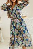 Hoombox Casual Print Split Joint Turndown Collar Waist Skirt Dresses(3 colors)