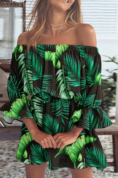 Fashion Casual Print Backless Off the Shoulder A Line Dresses