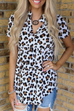 Hoombox Casual Leopard Patchwork Turndown Collar T-Shirts
